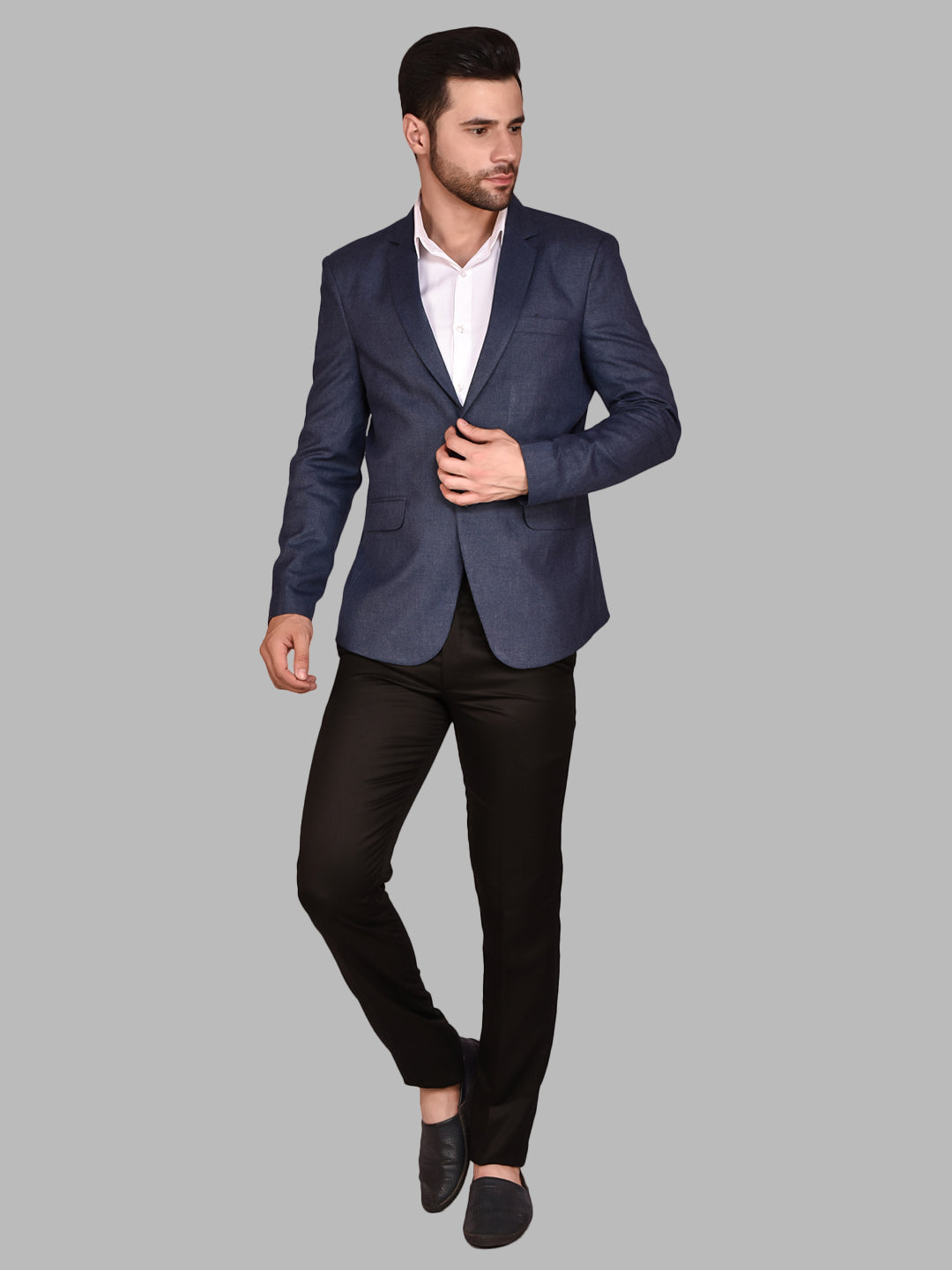 BOWLIFESTYLE Navy Cotton Blend Solid Blazer