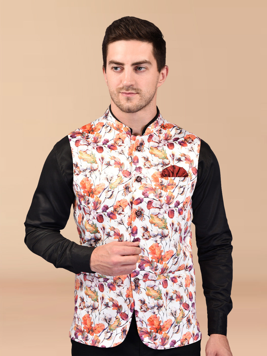 BOWLIFESTYLE Multicolor Cotton Blend Printed Nehru Jacket