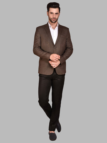 BOWLIFESTYLE Brown Cotton Blend Solid Blazer