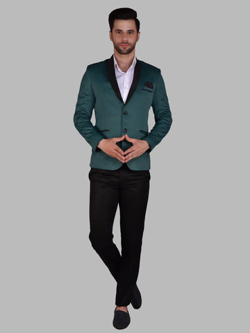 BOWLIFESTYLE Teal Cotton Blend Solid Blazer