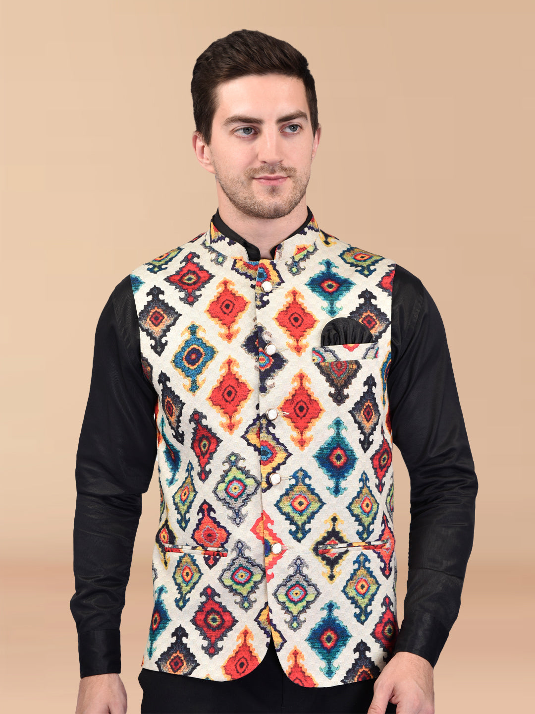 BOWLIFESTYLE Multicolor Cotton Blend Printed Nehru Jacket