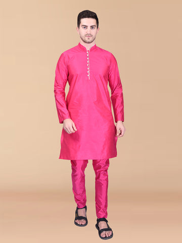 PRINTCULTR Pink Solid Pure Silk Kurta Pant Set