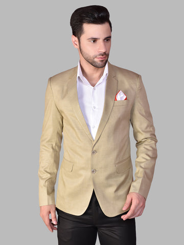 BOWLIFESTYLE Beige Cotton Blend Solid Blazer