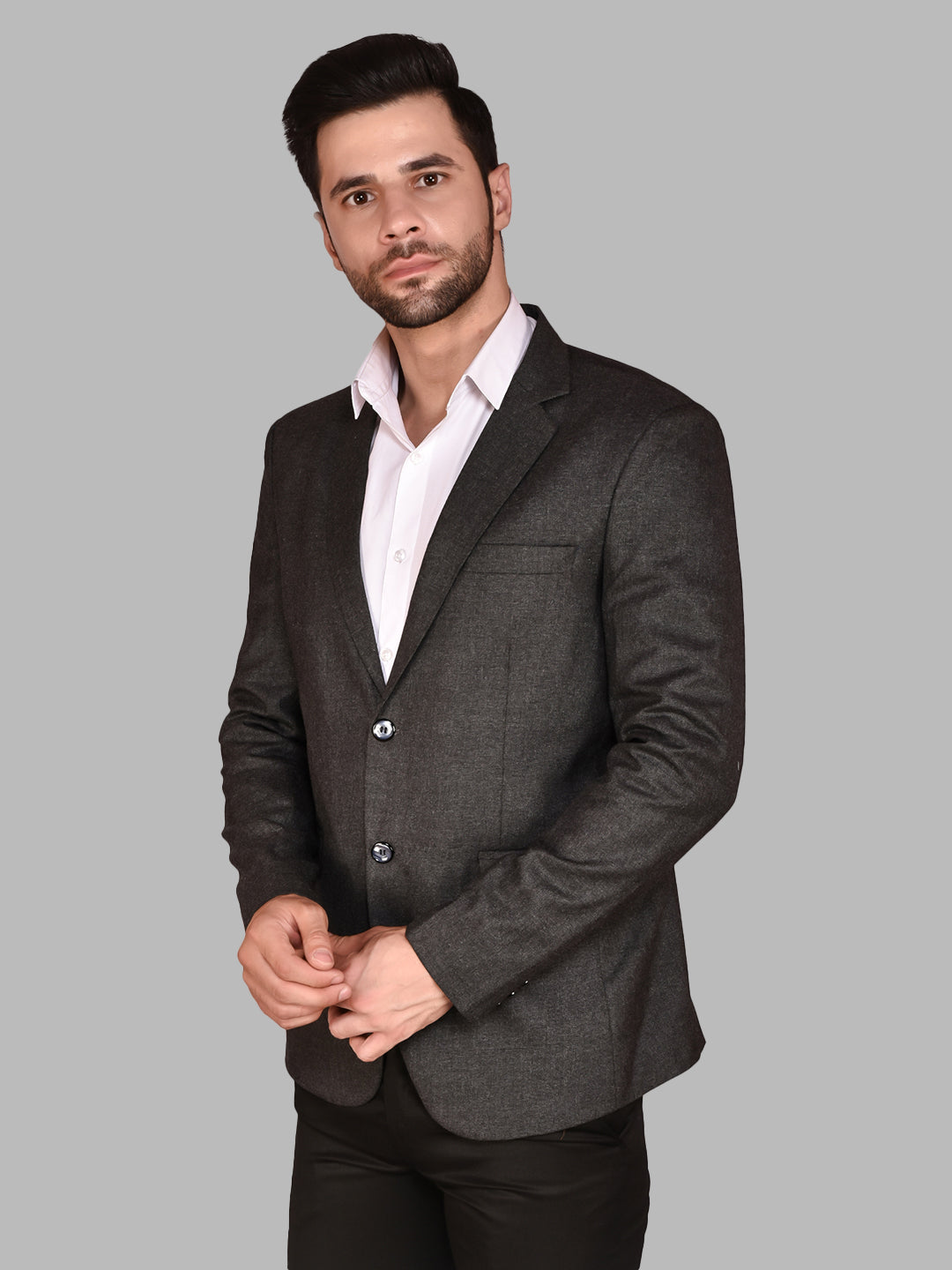 BOWLIFESTYLE Black Cotton Blend Solid Blazer