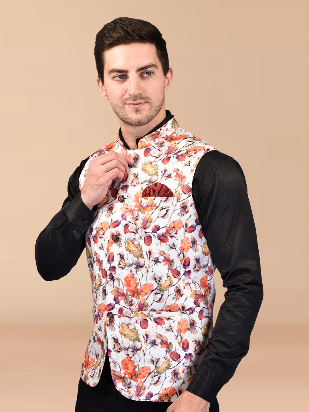 BOWLIFESTYLE Multicolor Cotton Blend Printed Nehru Jacket