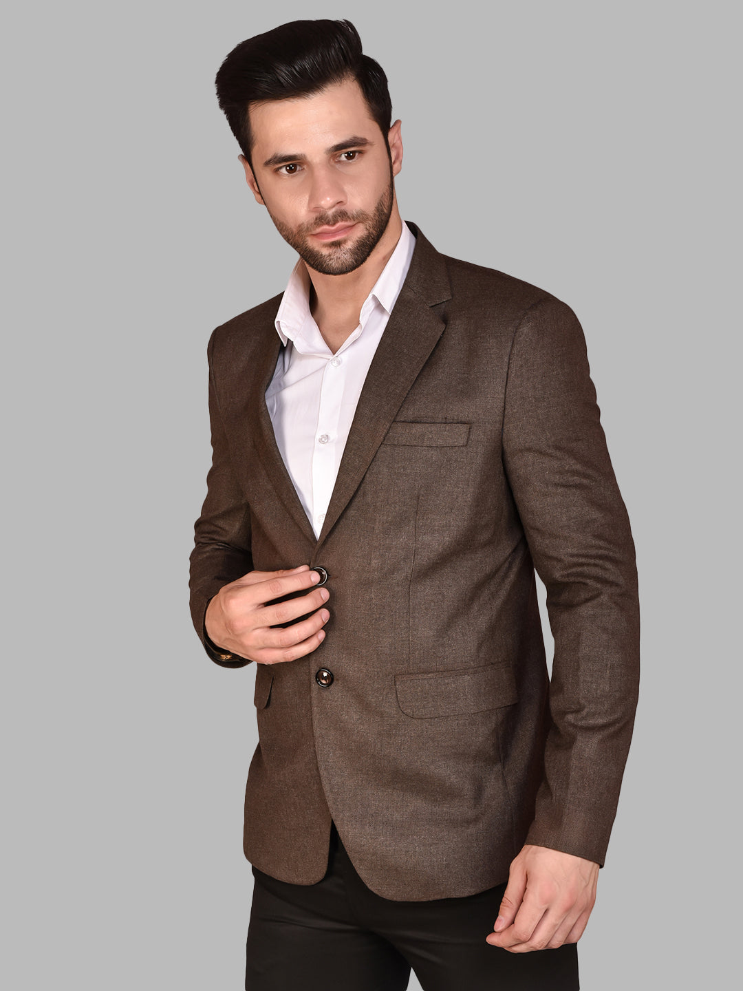 BOWLIFESTYLE Brown Cotton Blend Solid Blazer