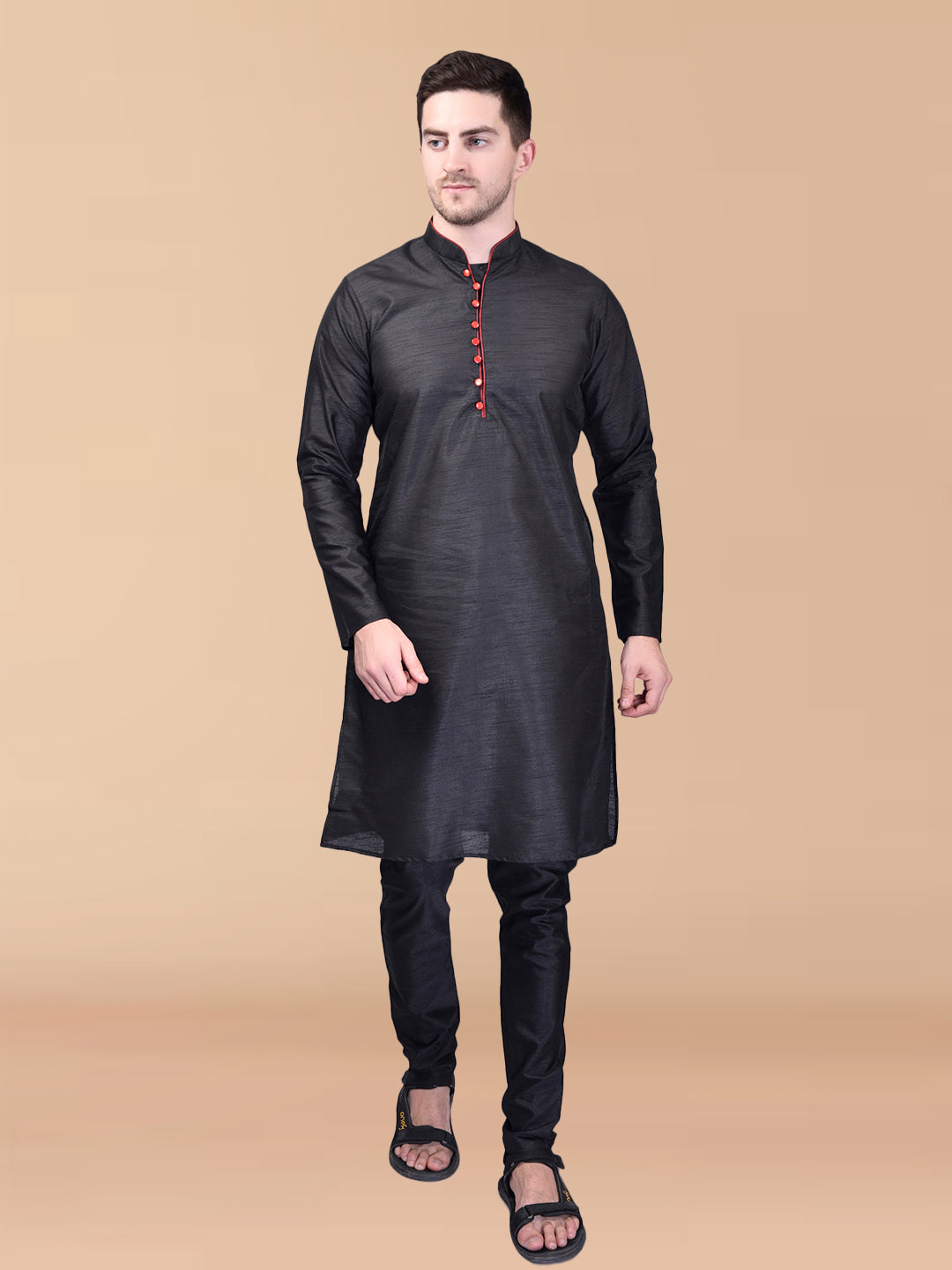 PRINTCULTR Black Solid Pure Silk Kurta Pant Set