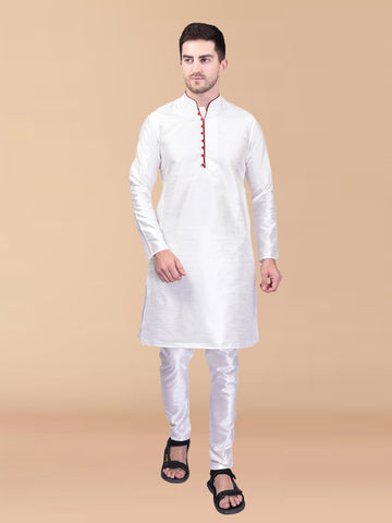 PRINTCULTR White Solid Pure Silk Kurta Pant Set