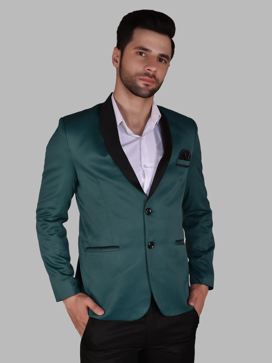 BOWLIFESTYLE Teal Cotton Blend Solid Blazer