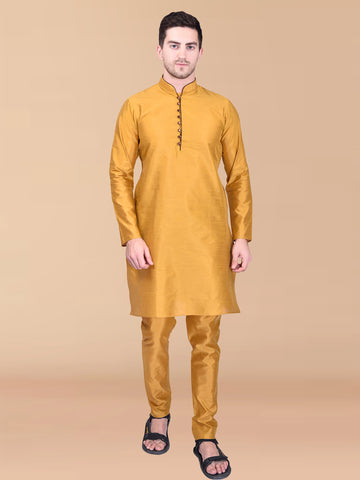 PRINTCULTR Yellow Solid Pure Silk Kurta Pant Set