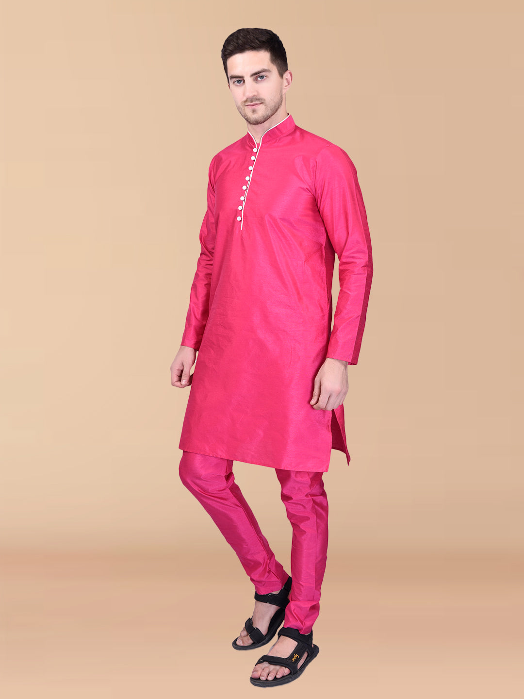 PRINTCULTR Pink Solid Pure Silk Kurta Pant Set