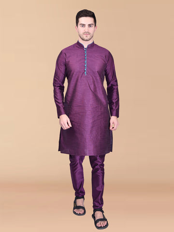 PRINTCULTR Purple Solid Pure Silk Kurta Pant Set