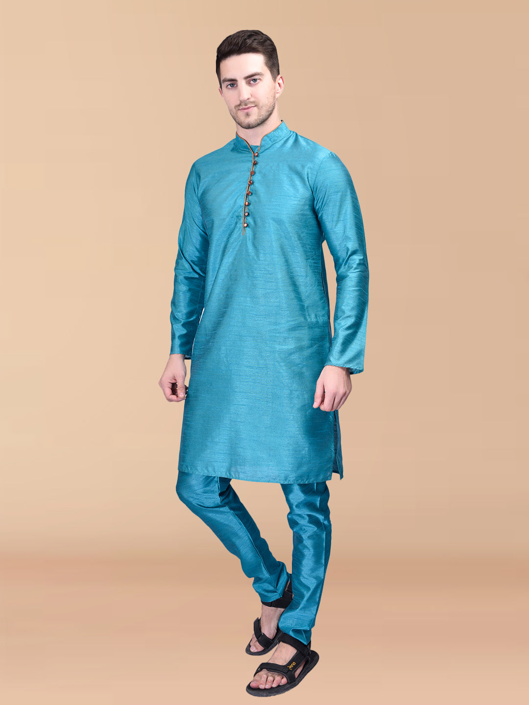 PRINTCULTR Blue Solid Pure Silk Kurta Pant Set