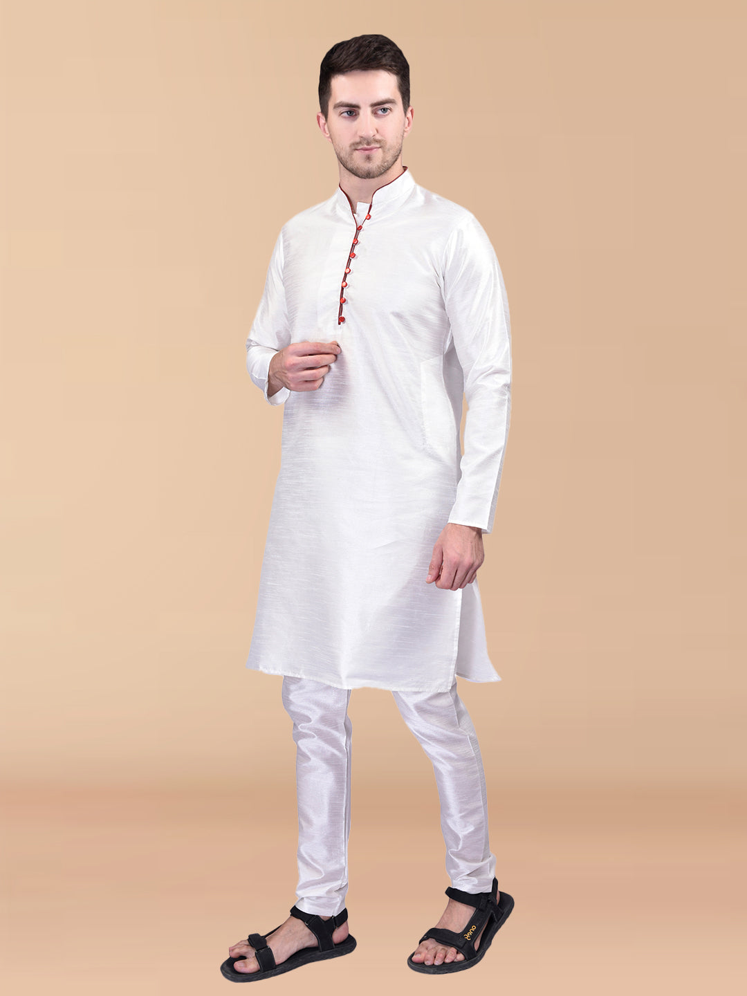 PRINTCULTR White Solid Pure Silk Kurta Pant Set