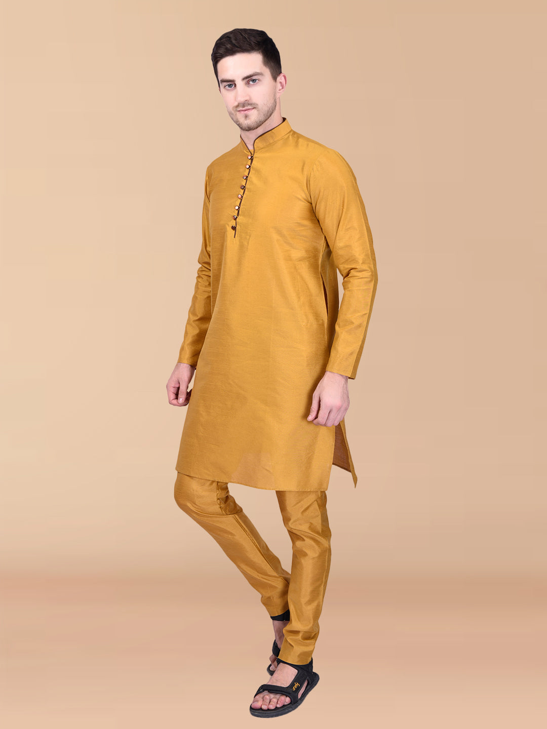 PRINTCULTR Yellow Solid Pure Silk Kurta Pant Set