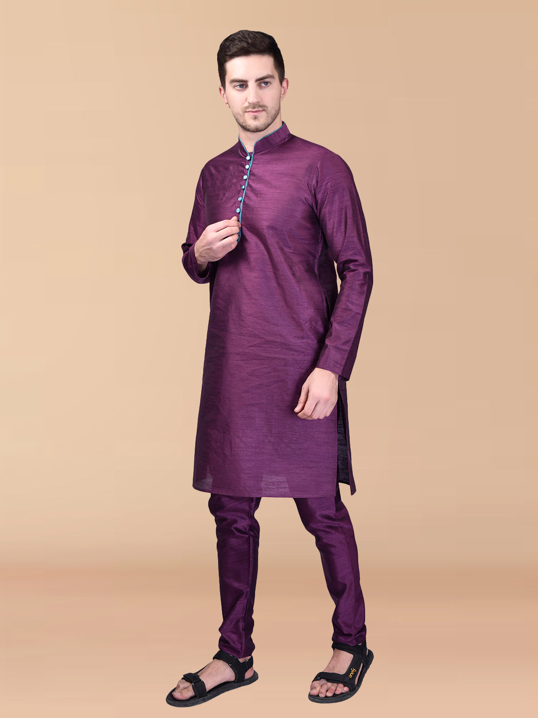 PRINTCULTR Purple Solid Pure Silk Kurta Pant Set