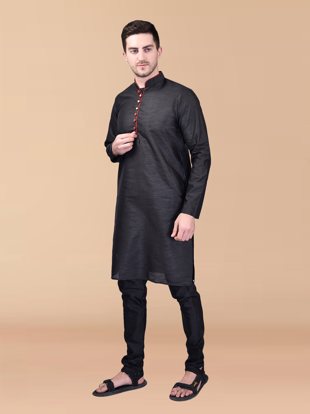 PRINTCULTR Black Solid Pure Silk Kurta Pant Set