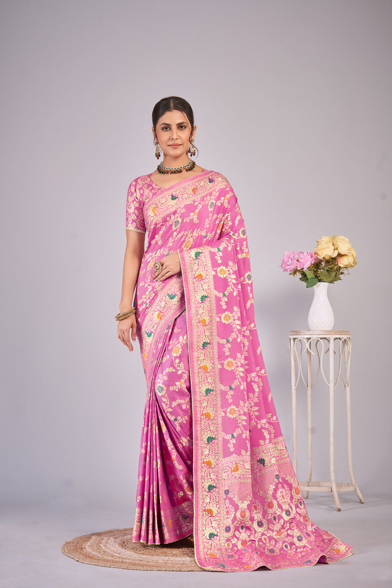 Peach  Gold  Silk Cotton Saree - Woven Design | SANGINI