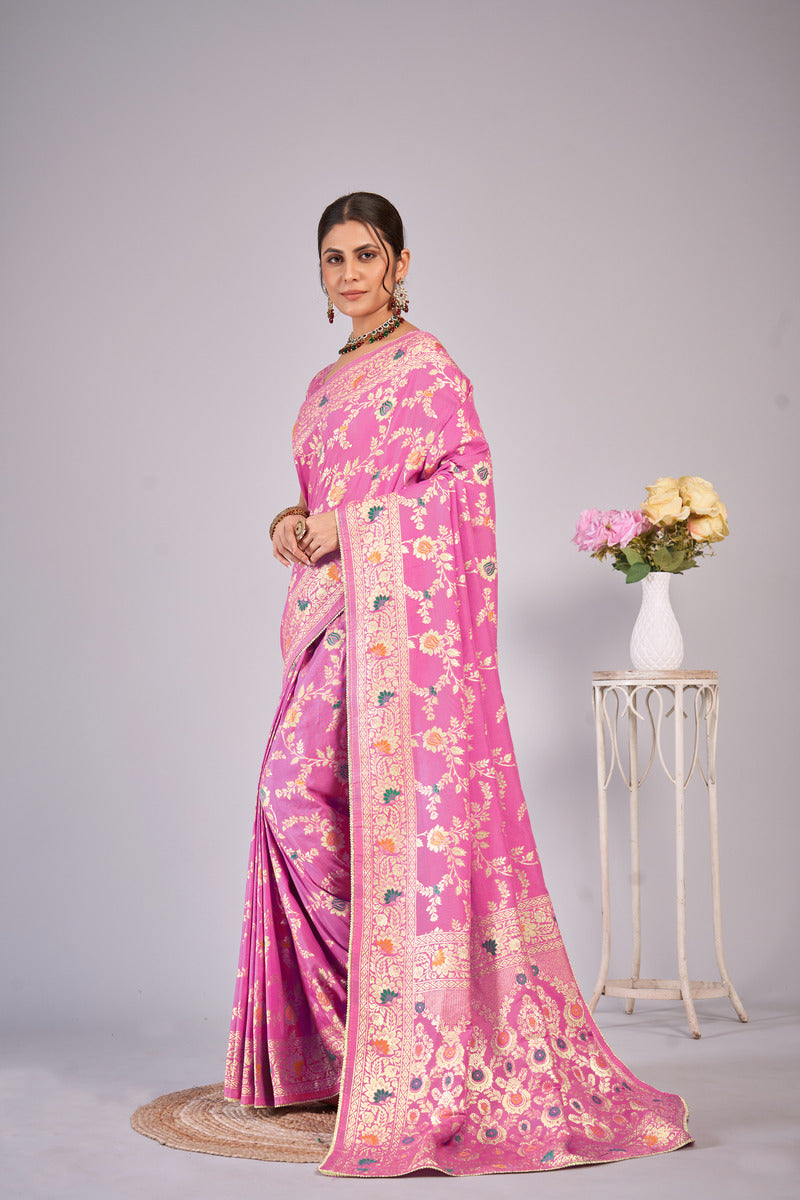 Peach  Gold  Silk Cotton Saree - Woven Design | SANGINI