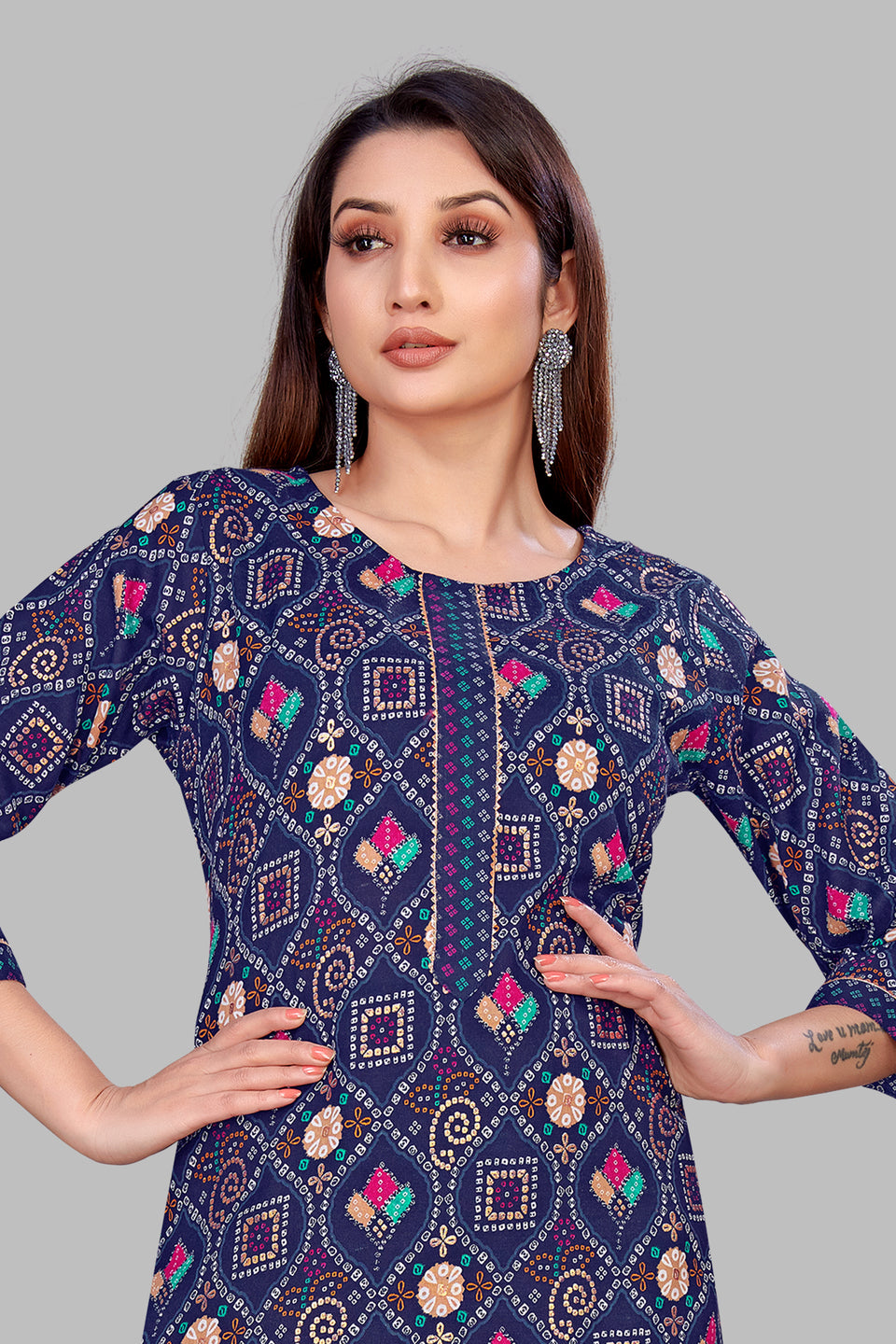 SUNDARNAARI Blue Kurta Set | Printed Cotton Blend | Comfortable & Stylish | Perfect for Casual & Festive Occasions