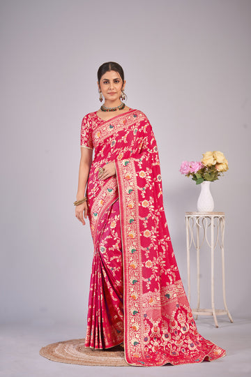 Rani Pink  Silk Cotton Saree - Woven Design | SANGINI