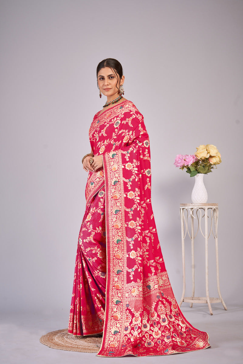 Rani Pink  Silk Cotton Saree - Woven Design | SANGINI