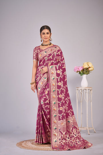 Purple Gold  Silk Cotton Saree - Woven Design | SANGINI