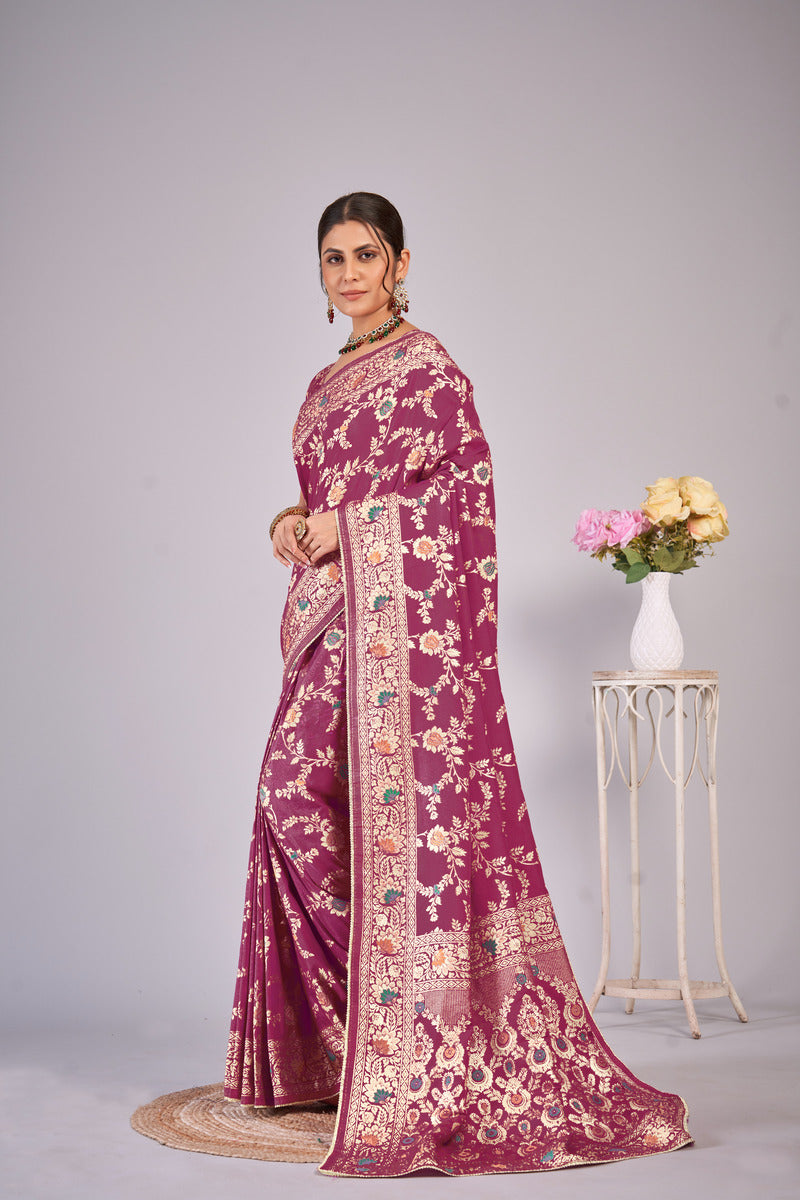 Purple Gold  Silk Cotton Saree - Woven Design | SANGINI