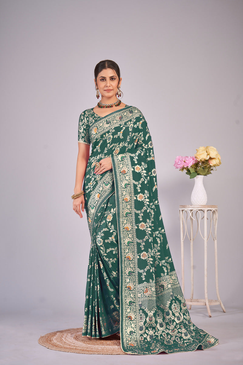 Green Gold  Silk Cotton Saree - Woven Design | SANGINI