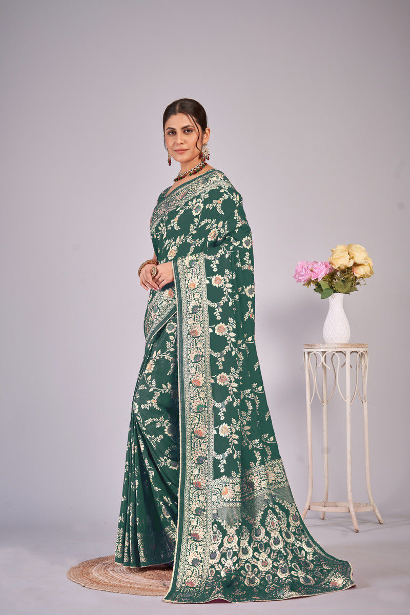 Green Gold  Silk Cotton Saree - Woven Design | SANGINI