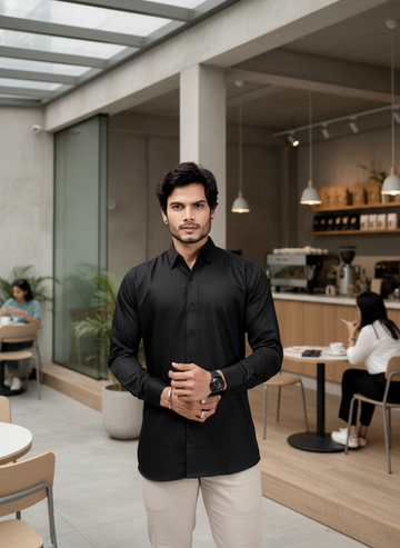 Mens Cotton Black Casual Wear Shirt