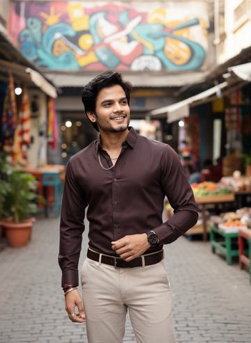 Mens Cotton Brown Casual Wear Shirt