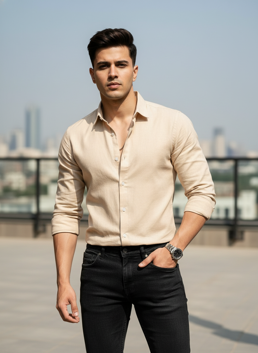 Mens Linen Pink Casual Wear Shirt
