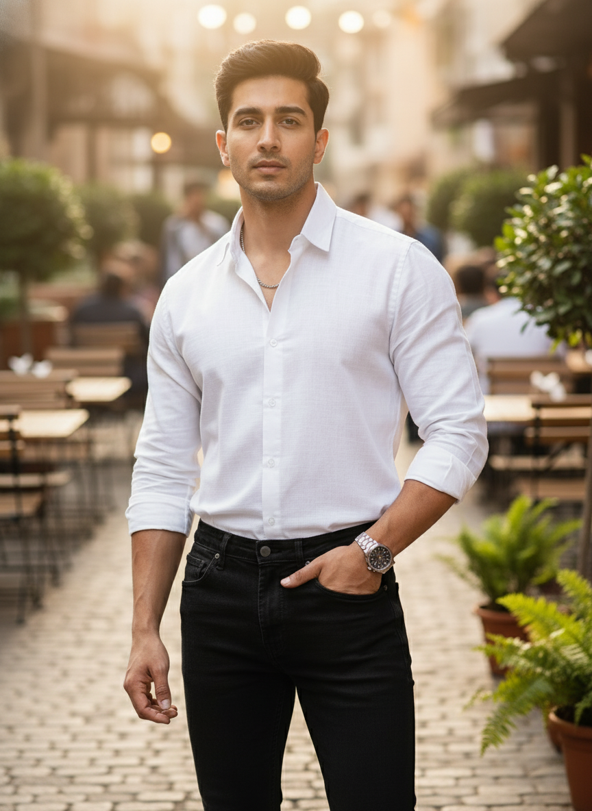 Mens Linen White Casual Wear Shirt