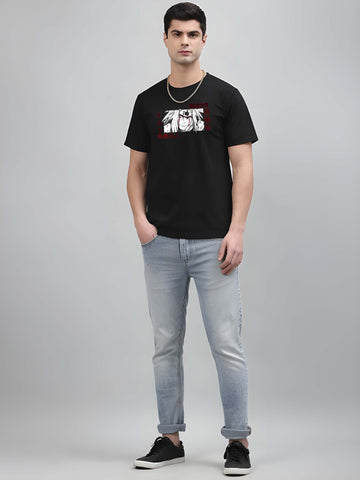 Black Cotton Graphic Printed T-Shirt by Kaido - Everyday Essentials for Casual Comfort