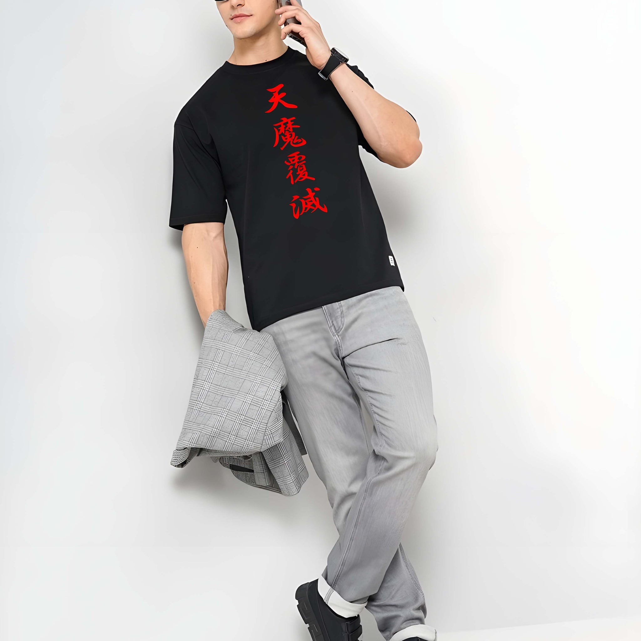 Black Cotton Graphic Printed Oversized T-Shirt for Men | Kaido Men Casual Wear