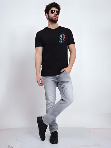 Black Cotton Graphic Printed T-Shirt by Kaido - Everyday Essentials for Casual Comfort