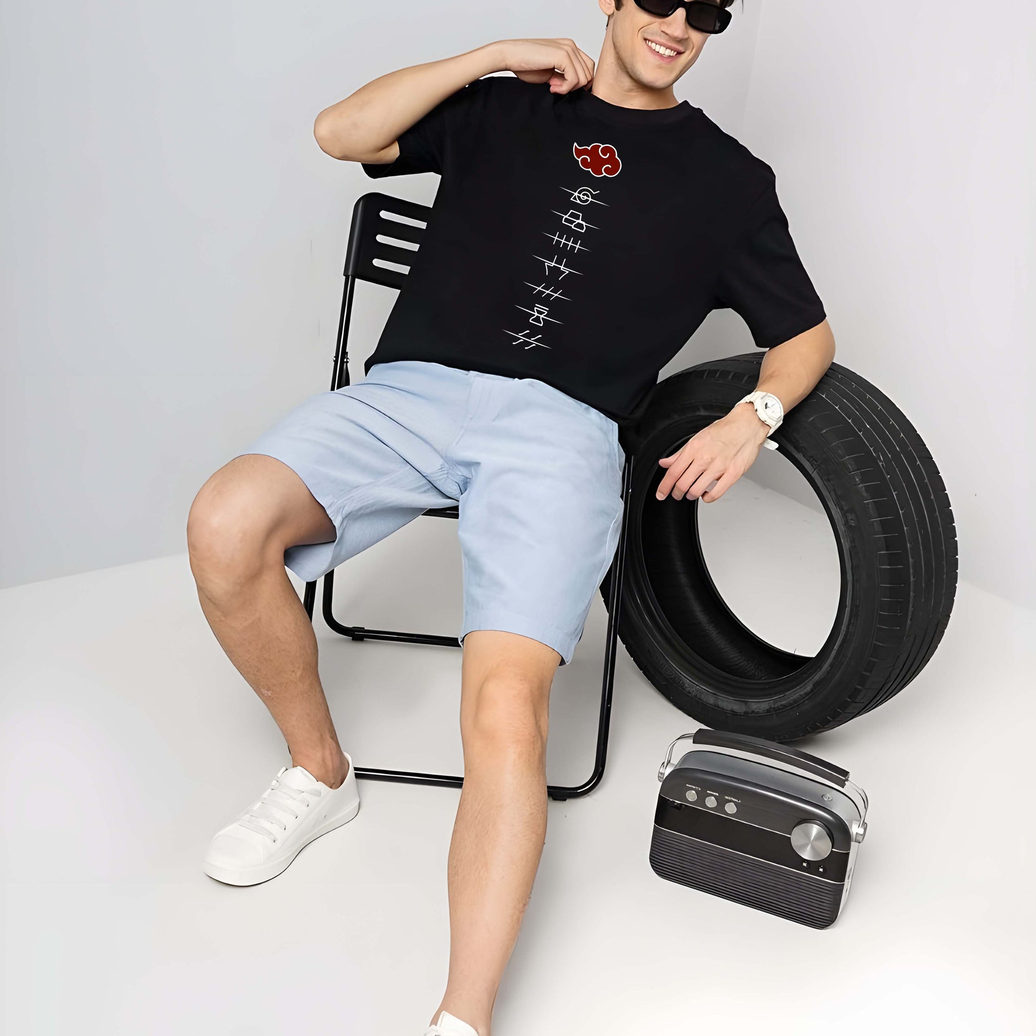 Black Cotton Graphic Printed Oversized T-Shirt for Men | Kaido Men Casual Wear