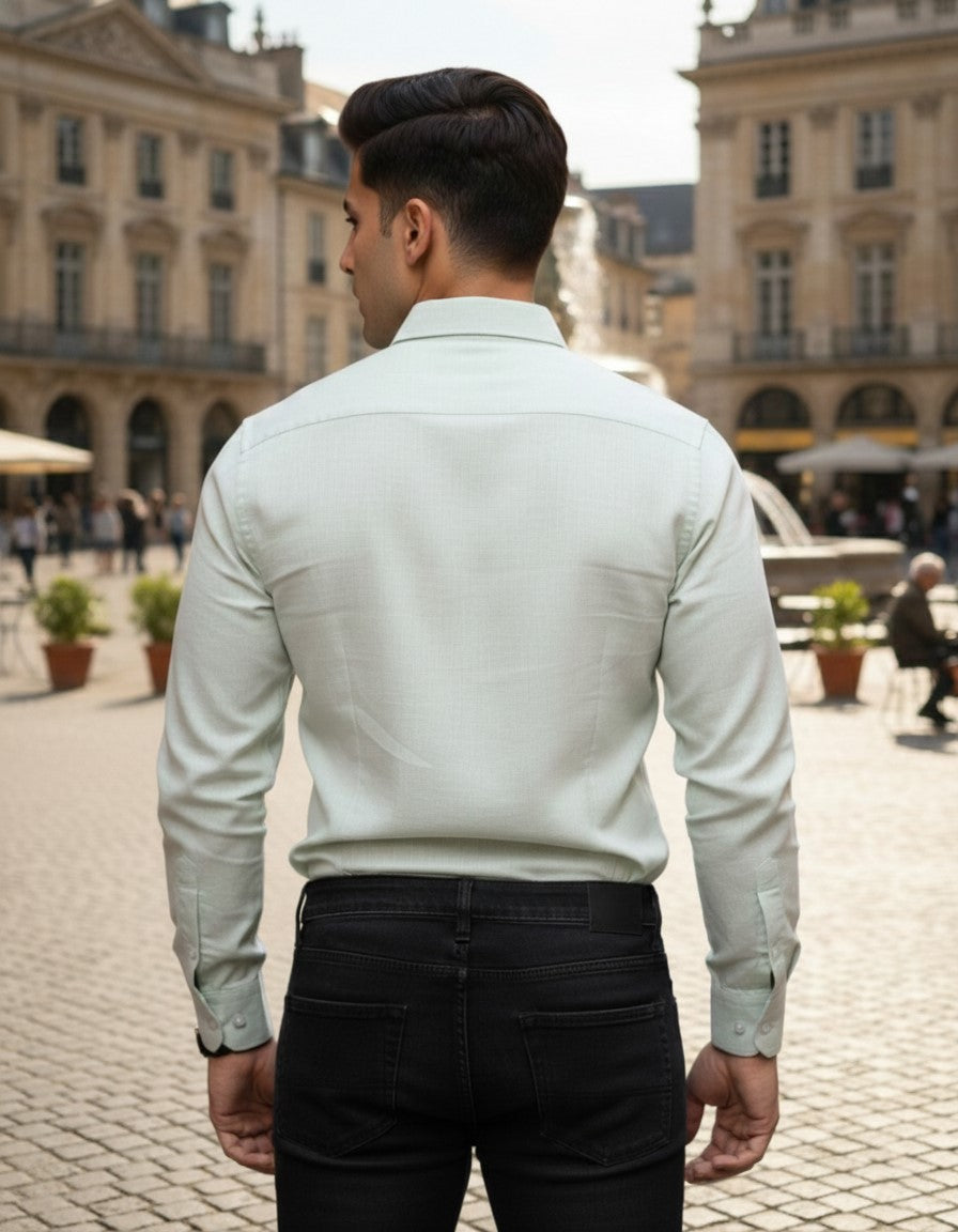 Mens Linen Pistachio Green Casual Wear Shirt