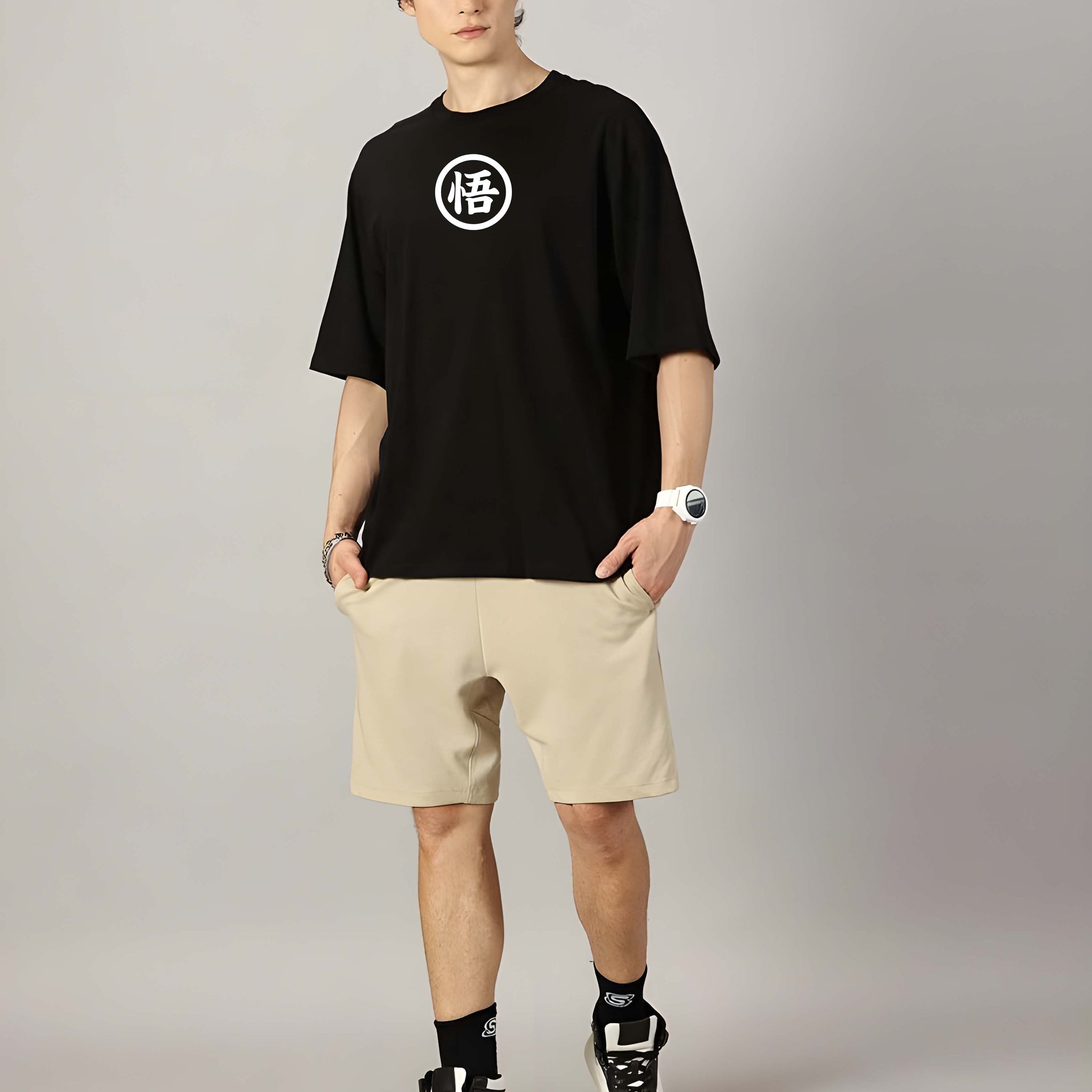 Black Cotton Graphic Printed Oversized T-Shirt for Men | Kaido Men Casual Wear