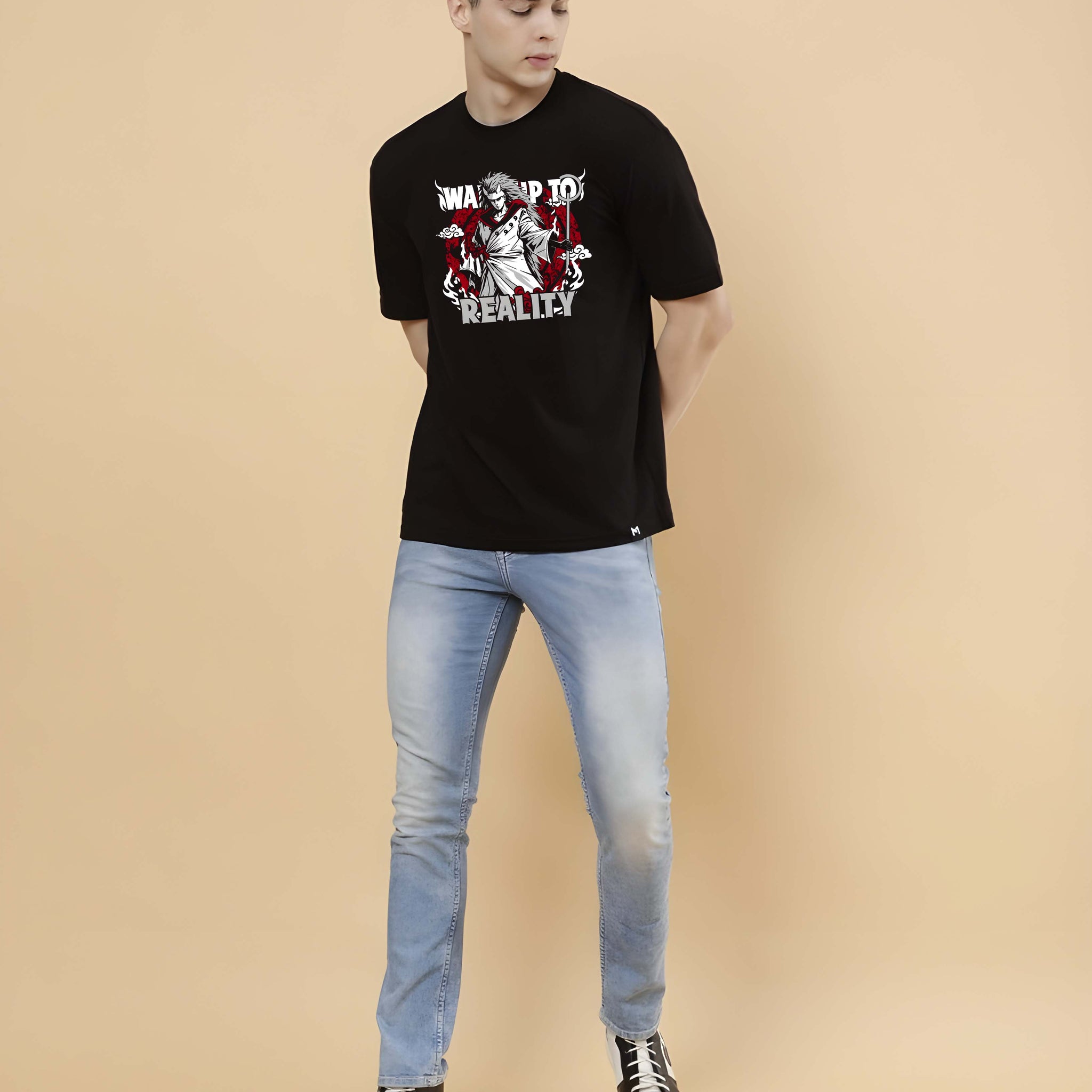 Black Cotton Graphic Printed Oversized T-Shirt for Men | Kaido Men Casual Wear