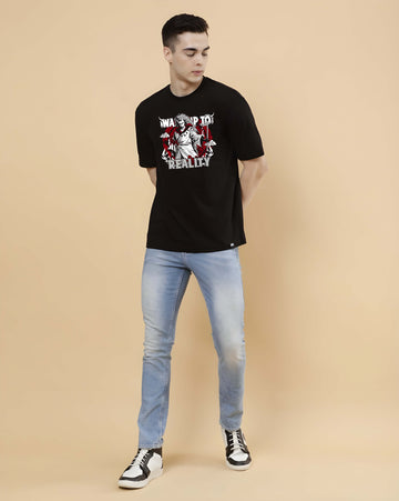 Black Cotton Graphic Printed Oversized T-Shirt for Men | Kaido Men Casual Wear