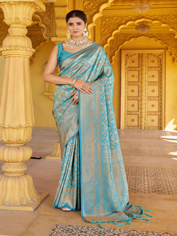 Swornof Womens Silk Saree With Blouse Piece - Rama