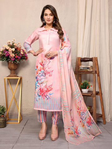 SUNDARNAARI Baby Pink Kurta Set for Women - Digital Print Viscose Rayon, Comfortable & Elegant, Ideal for Casual & Festive Occasions