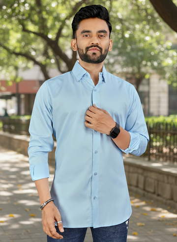 Mens Cotton Blue Casual Wear Shirt
