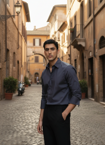 Mens Cotton Grey Casual Wear Shirt