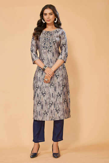 SUNDARNAARI Blue Kurta Set for Women | Printed Chanderi Cotton | Stylish & Elegant | Perfect for Festive & Daily Wear