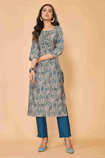 SUNDARNAARI Teal Kurta Set for Women | Printed Chanderi Cotton Blend | Elegant & Lightweight | Perfect for Festive & Daily Wear