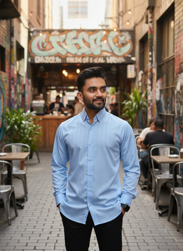 Mens Cotton Blue Casual Wear Shirt