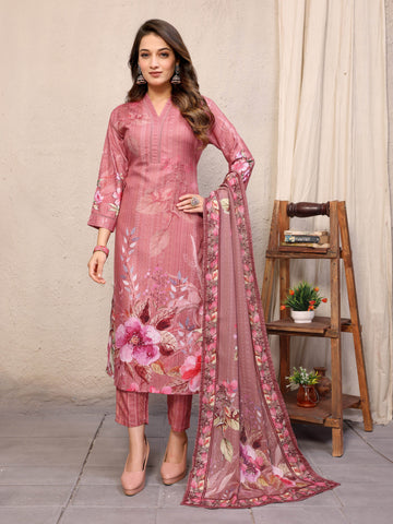 SUNDARNAARI Rose Pink Kurta Set for Women - Digital Print Viscose Rayon, Elegant & Comfortable, Ideal for Casual & Festive Occasions